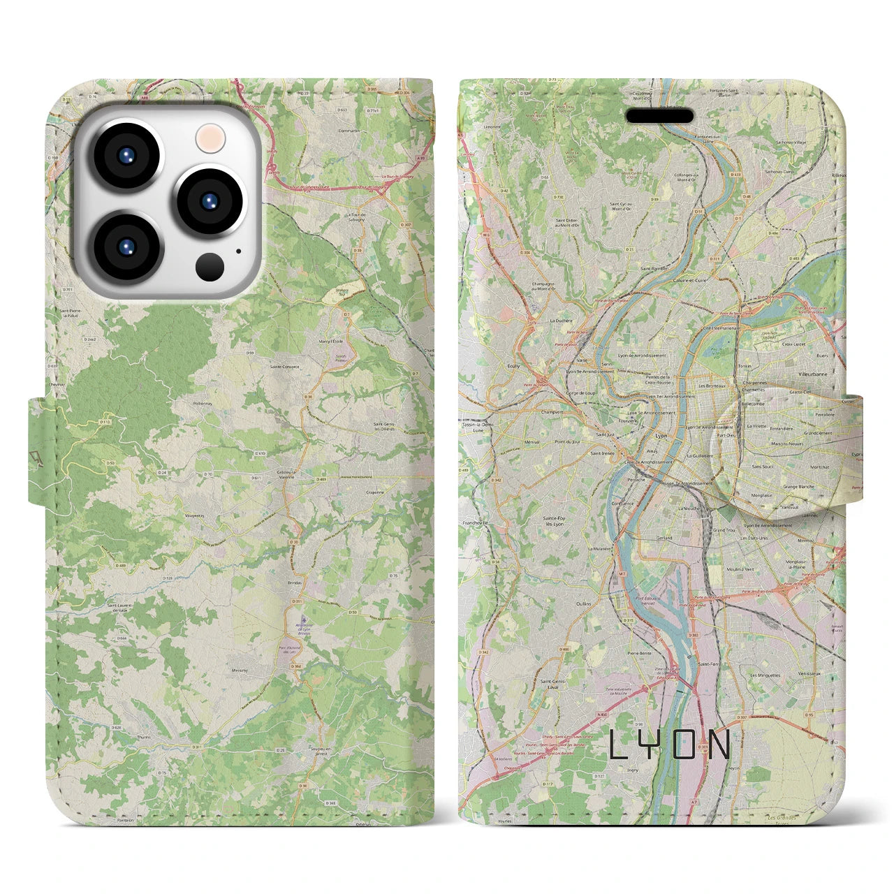【リヨン(フランス)】地図柄iPhoneケース(手帳タイプ)ナチュラル・iPhone 13 Pro 用