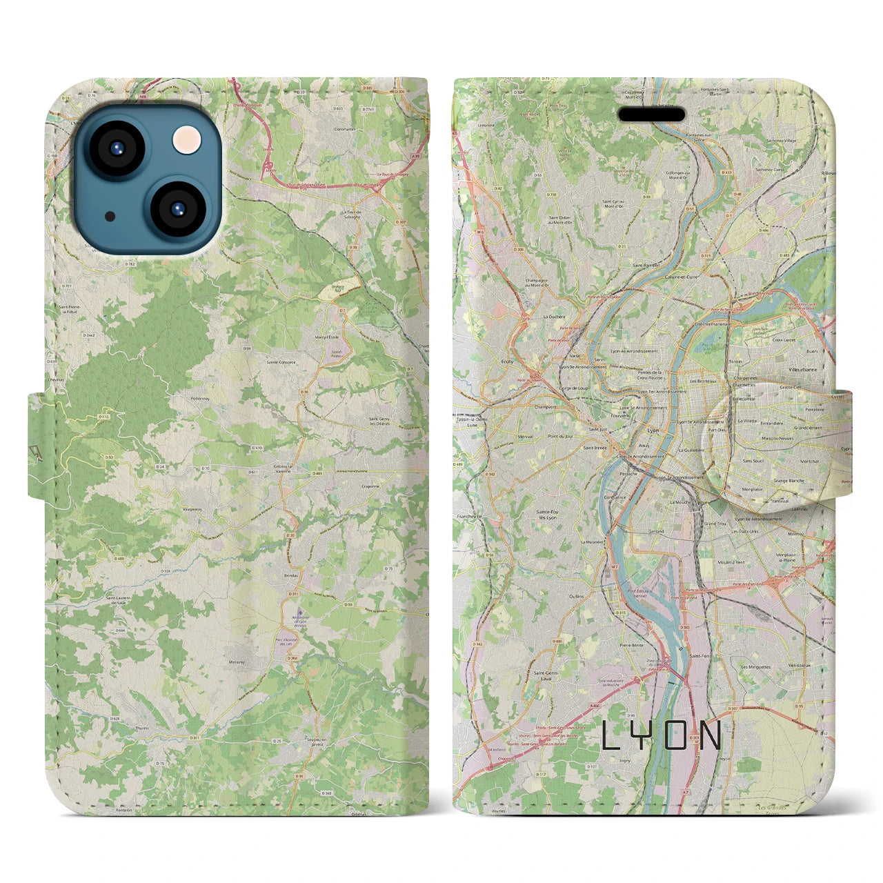 【リヨン(フランス)】地図柄iPhoneケース(手帳タイプ)ナチュラル・iPhone 13 用