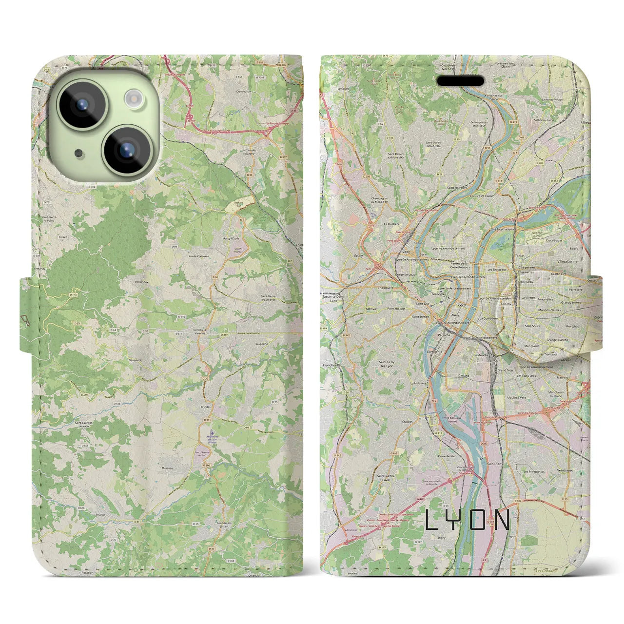 【リヨン(フランス)】地図柄iPhoneケース(手帳タイプ)ナチュラル・iPhone 15 用
