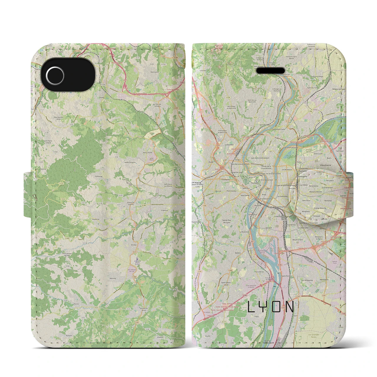 【リヨン(フランス)】地図柄iPhoneケース(手帳タイプ)ナチュラル・iPhone SE(第3 / 第2世代) / 8 / 7 / 6s / 6 用
