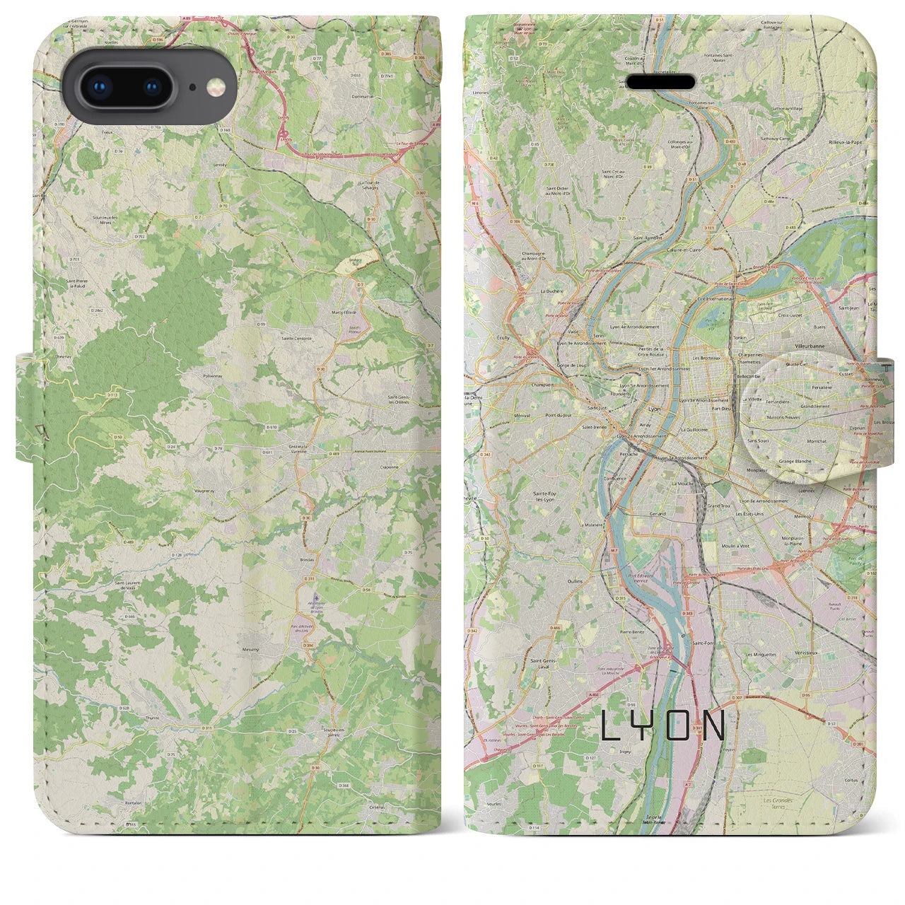 【リヨン(フランス)】地図柄iPhoneケース(手帳タイプ)ナチュラル・iPhone 8Plus /7Plus / 6sPlus / 6Plus 用