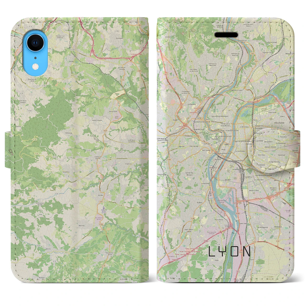 【リヨン(フランス)】地図柄iPhoneケース(手帳タイプ)ナチュラル・iPhone XR 用