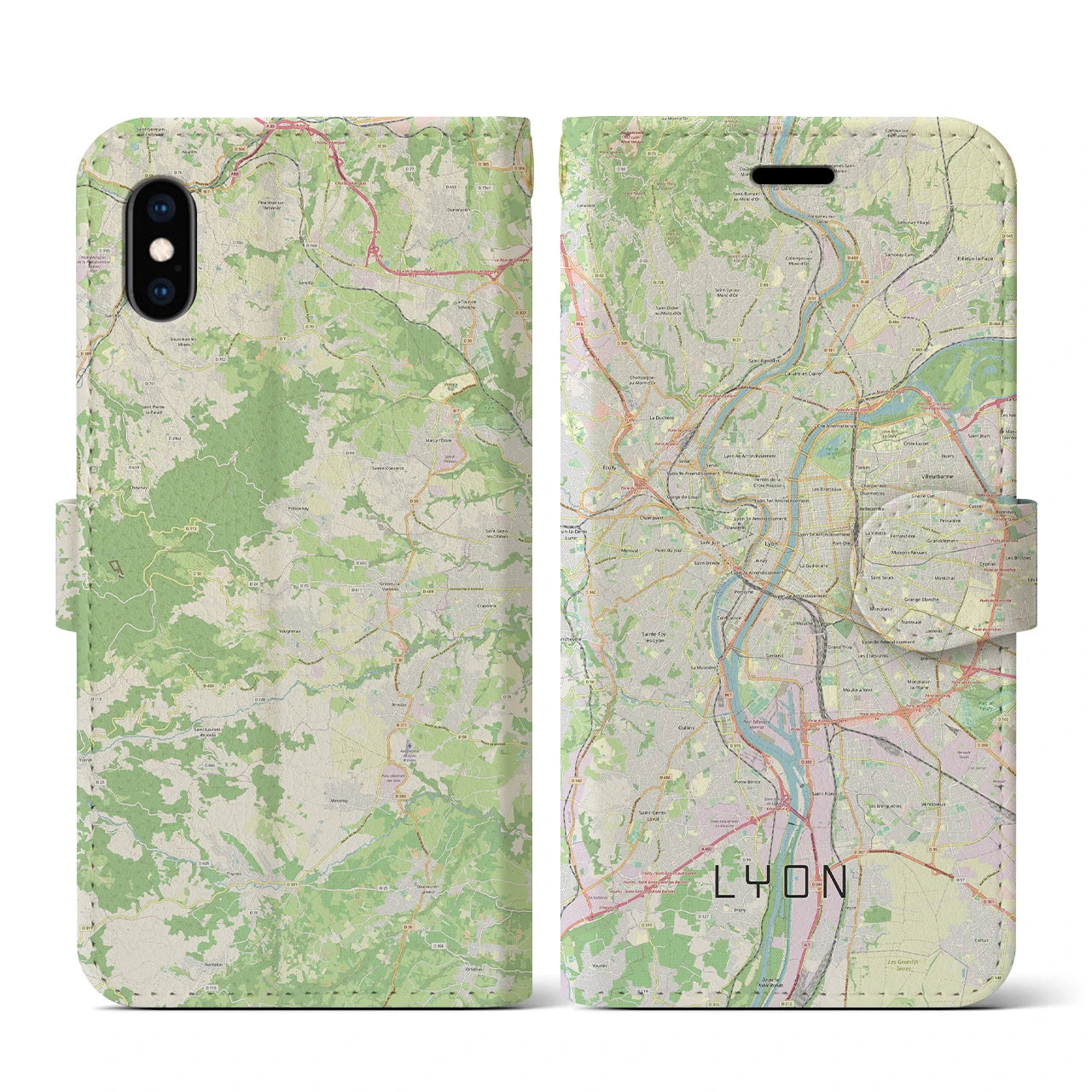 【リヨン(フランス)】地図柄iPhoneケース(手帳タイプ)ナチュラル・iPhone XS / X 用