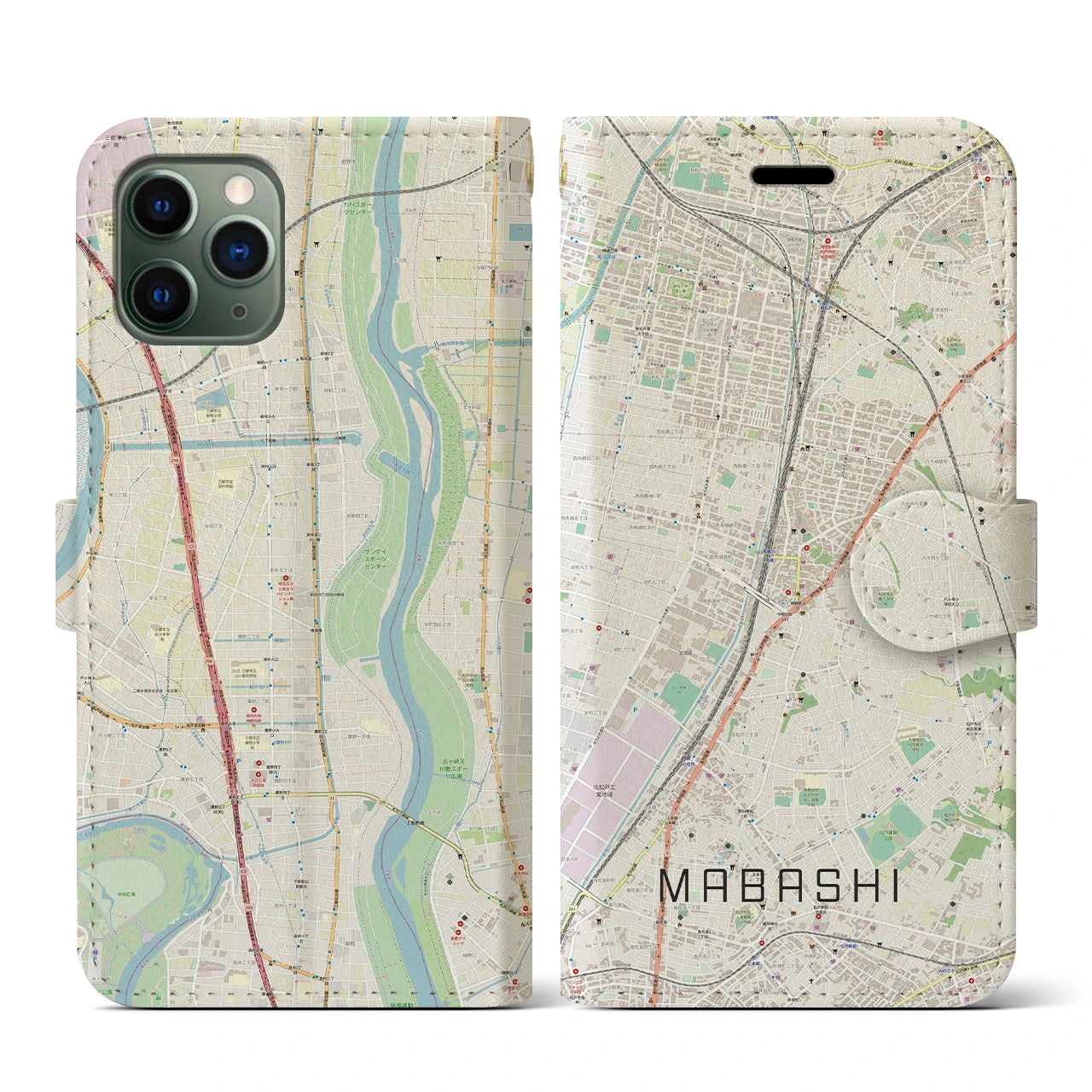 【馬橋(千葉県)】地図柄iPhoneケース(手帳タイプ)ナチュラル・iPhone 11 Pro 用