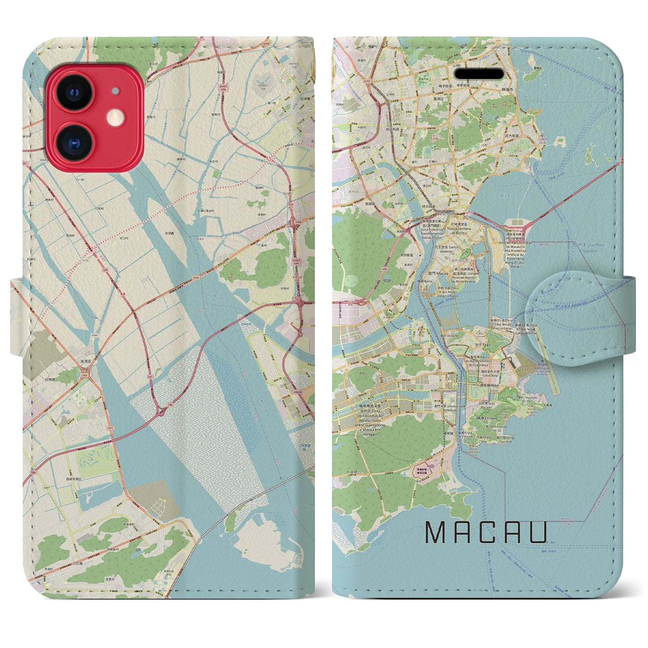 【マカオ(中華人民共和国)】地図柄iPhoneケース(手帳タイプ)ナチュラル・iPhone 11 用