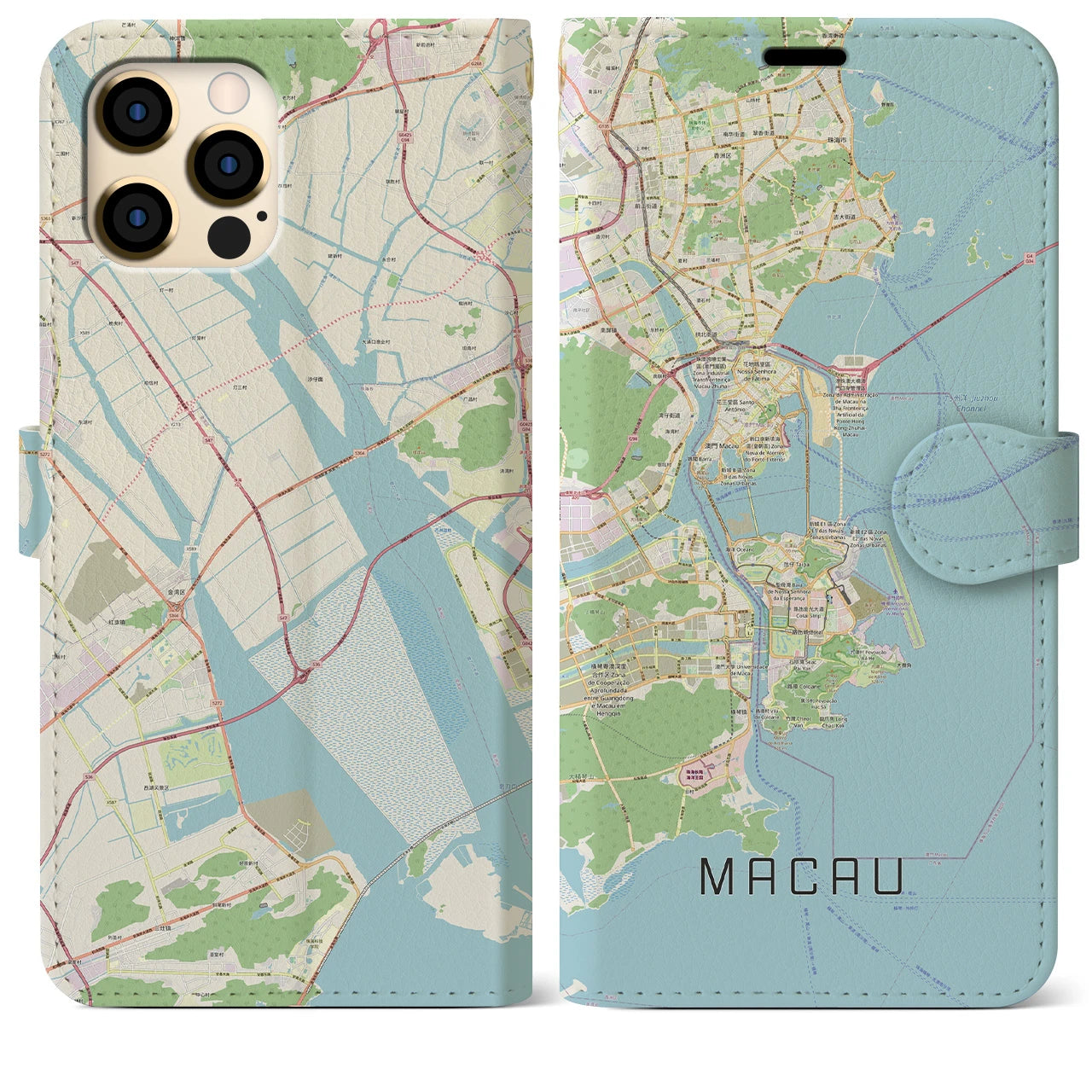 【マカオ(中華人民共和国)】地図柄iPhoneケース(手帳タイプ)ナチュラル・iPhone 12 Pro Max 用