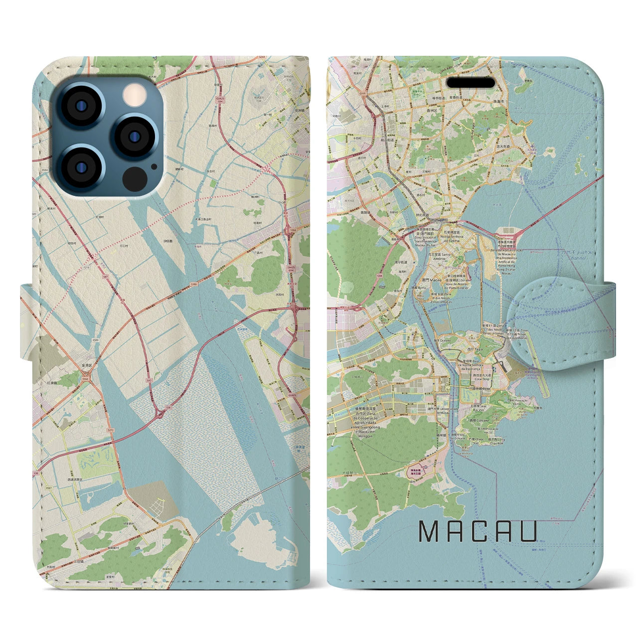 【マカオ(中華人民共和国)】地図柄iPhoneケース(手帳タイプ)ナチュラル・iPhone 12 / 12 Pro 用