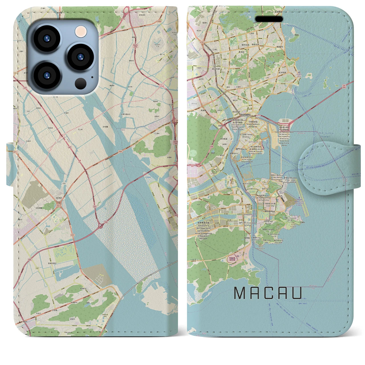 【マカオ(中華人民共和国)】地図柄iPhoneケース(手帳タイプ)ナチュラル・iPhone 13 Pro Max 用