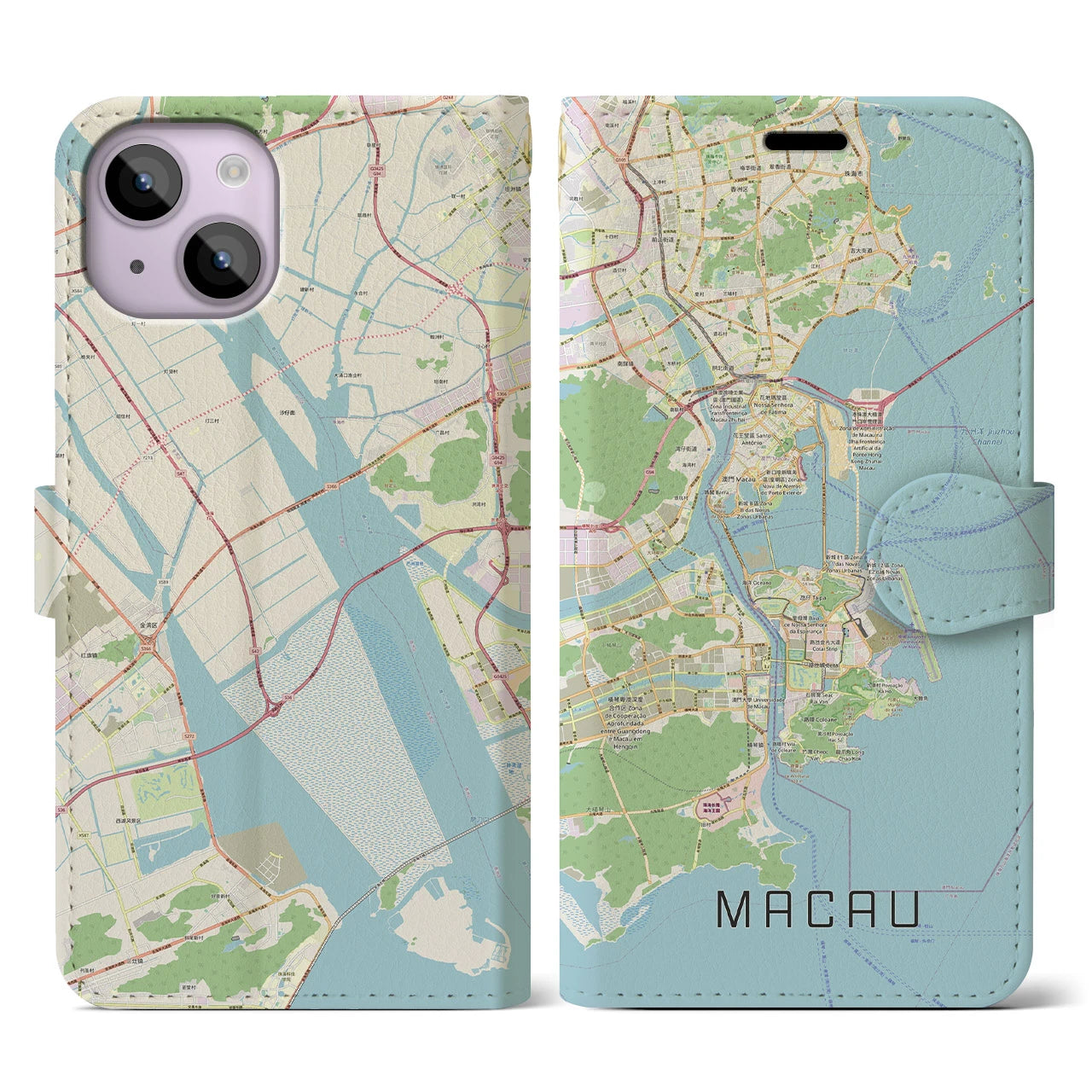 【マカオ(中華人民共和国)】地図柄iPhoneケース(手帳タイプ)ナチュラル・iPhone 14 用