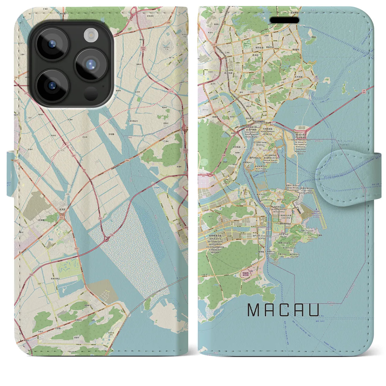 【マカオ(中華人民共和国)】地図柄iPhoneケース(手帳タイプ)ナチュラル・iPhone 15 Pro Max 用