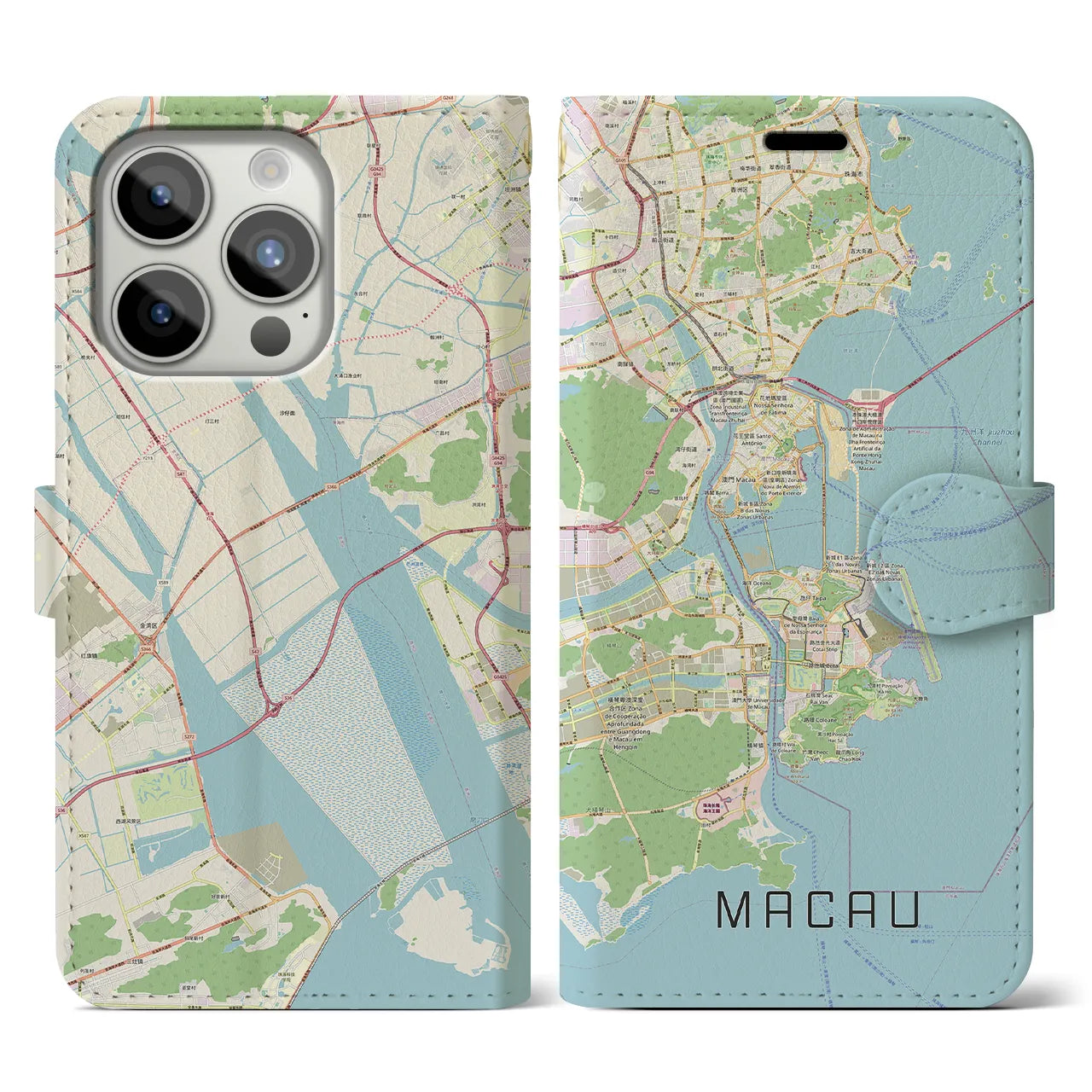【マカオ(中華人民共和国)】地図柄iPhoneケース(手帳タイプ)ナチュラル・iPhone 15 Pro 用