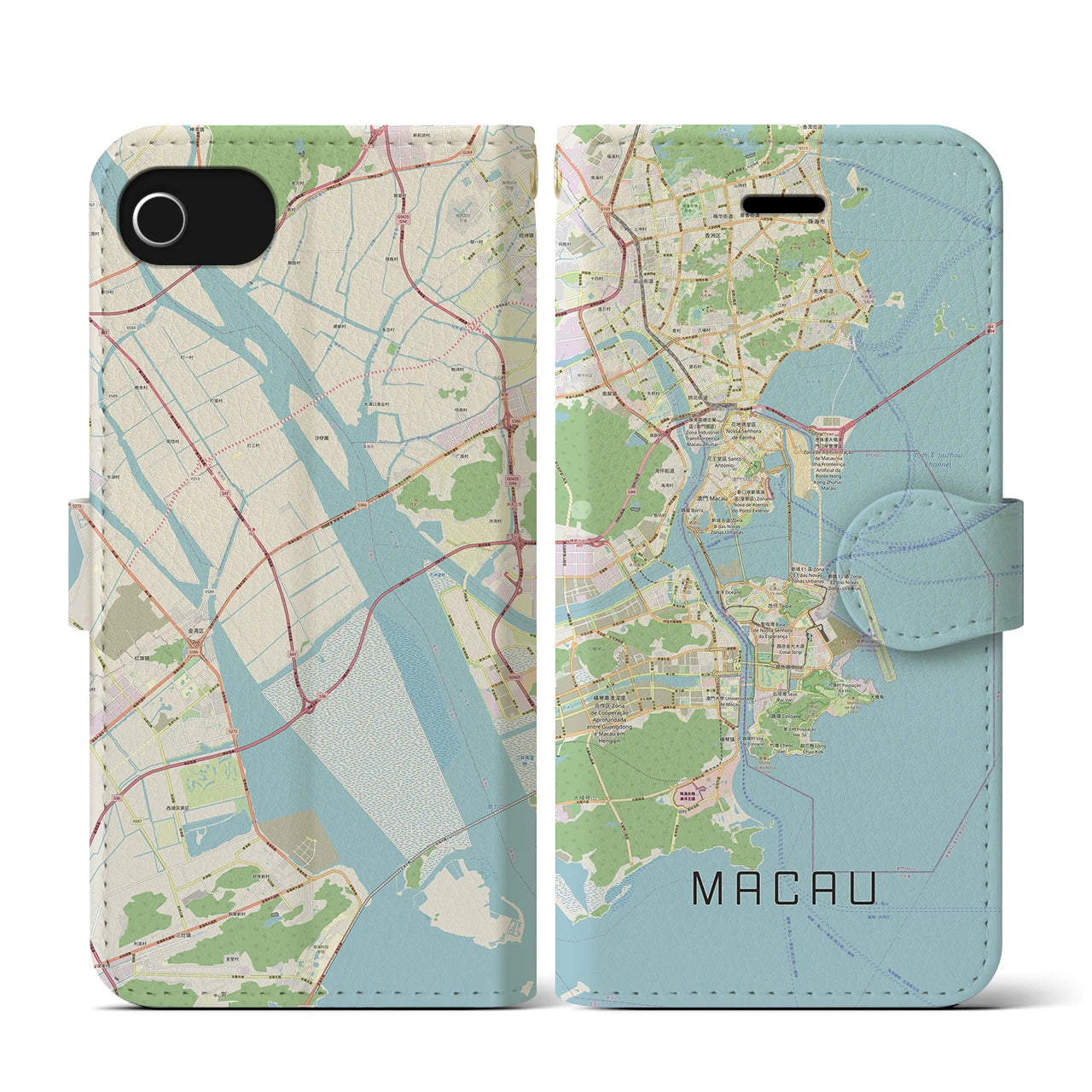 【マカオ(中華人民共和国)】地図柄iPhoneケース(手帳タイプ)ナチュラル・iPhone SE(第3 / 第2世代) / 8 / 7 / 6s / 6 用