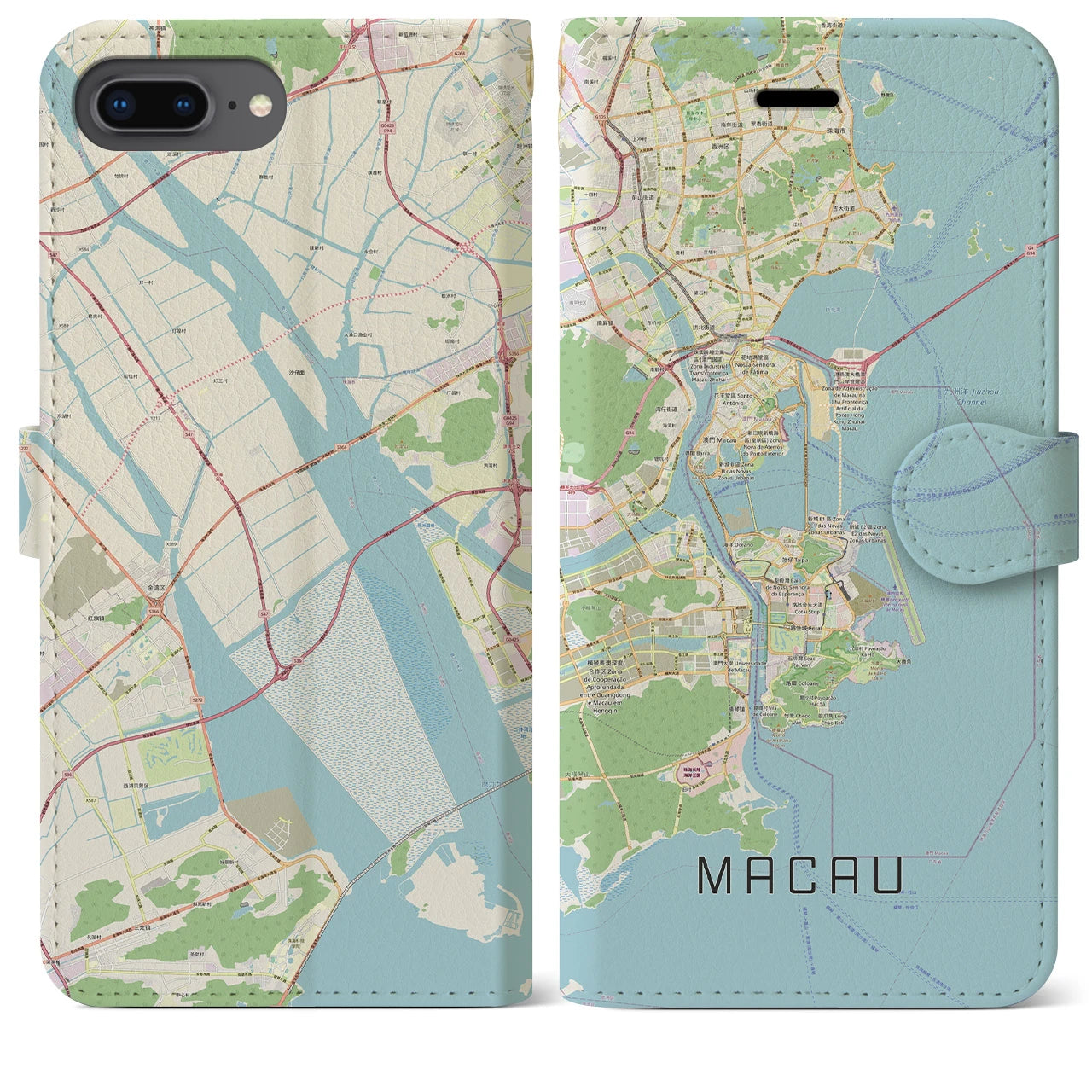 【マカオ(中華人民共和国)】地図柄iPhoneケース(手帳タイプ)ナチュラル・iPhone 8Plus /7Plus / 6sPlus / 6Plus 用