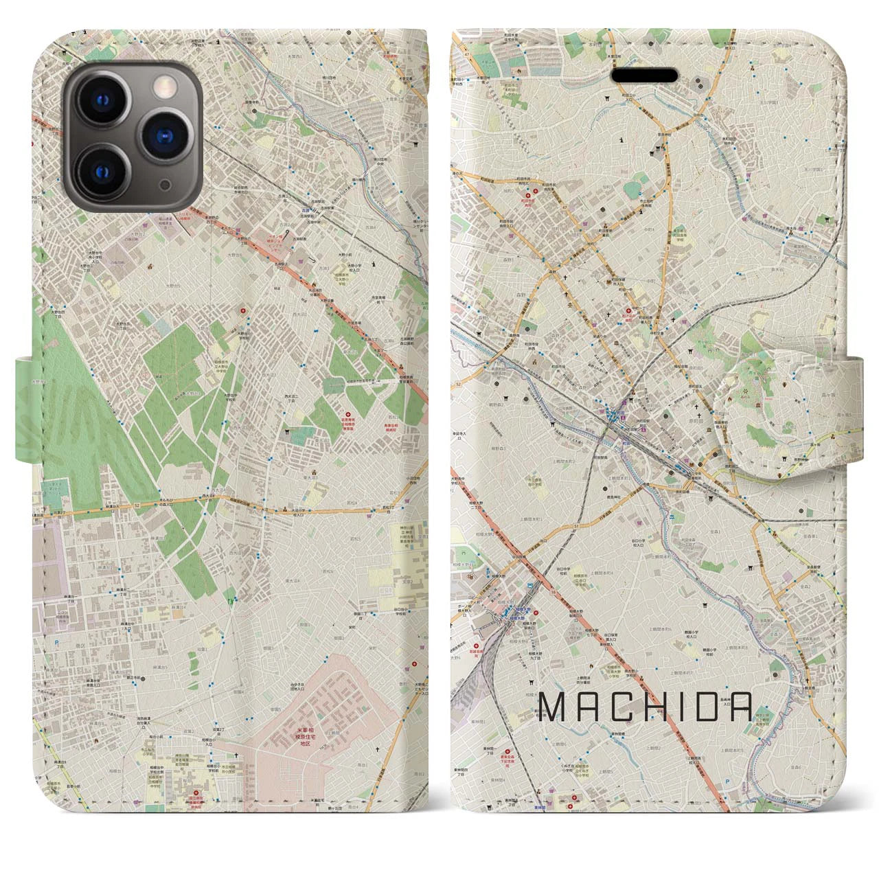 【町田(東京都)】地図柄iPhoneケース(手帳タイプ)ナチュラル・iPhone 11 Pro Max 用