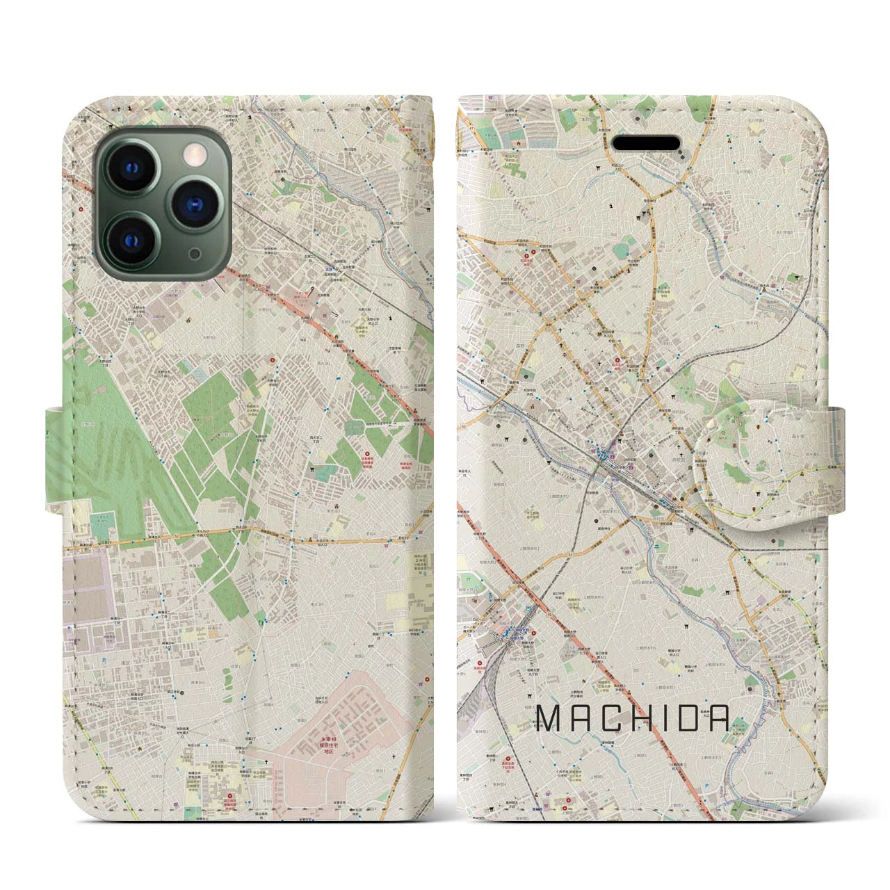 【町田(東京都)】地図柄iPhoneケース(手帳タイプ)ナチュラル・iPhone 11 Pro 用