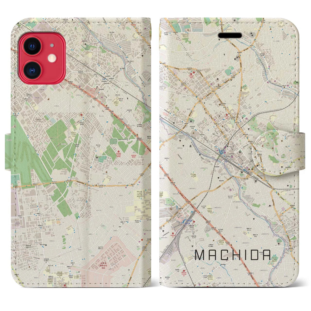 【町田(東京都)】地図柄iPhoneケース(手帳タイプ)ナチュラル・iPhone 11 用