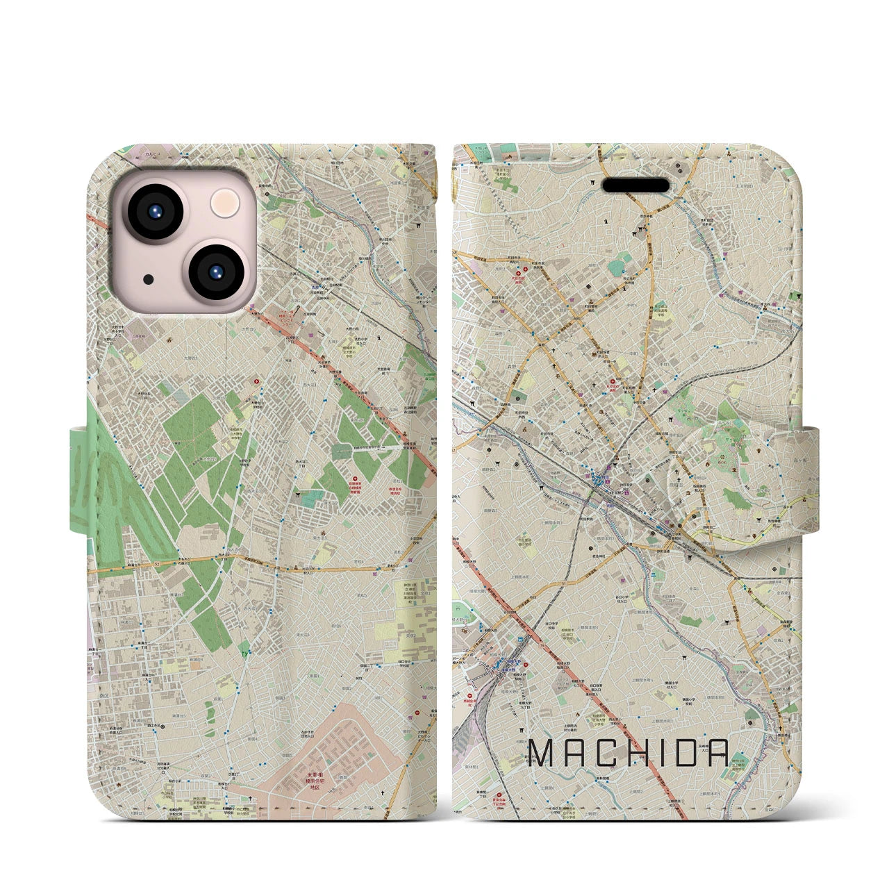 【町田(東京都)】地図柄iPhoneケース(手帳タイプ)ナチュラル・iPhone 13 mini 用