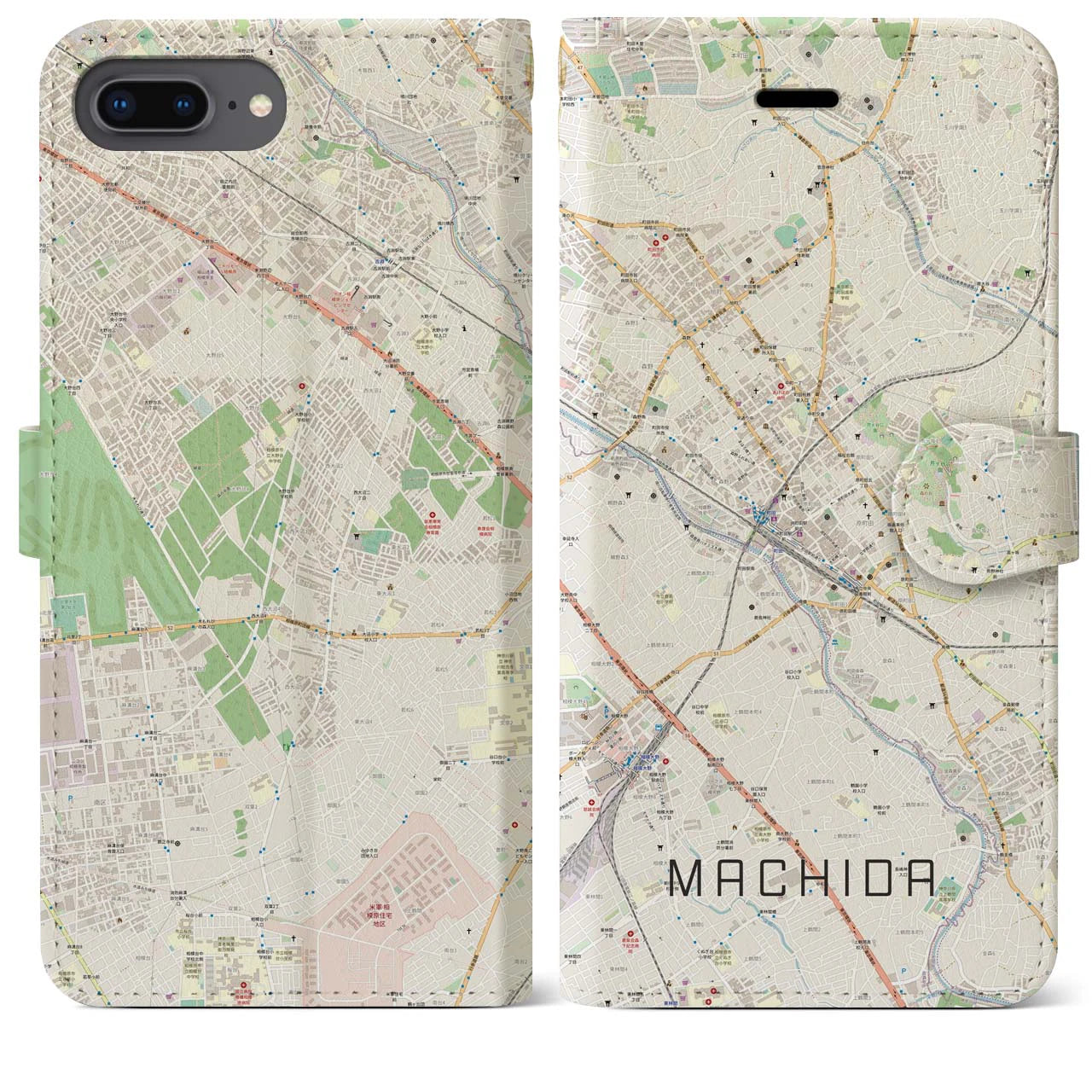 【町田(東京都)】地図柄iPhoneケース(手帳タイプ)ナチュラル・iPhone 8Plus /7Plus / 6sPlus / 6Plus 用