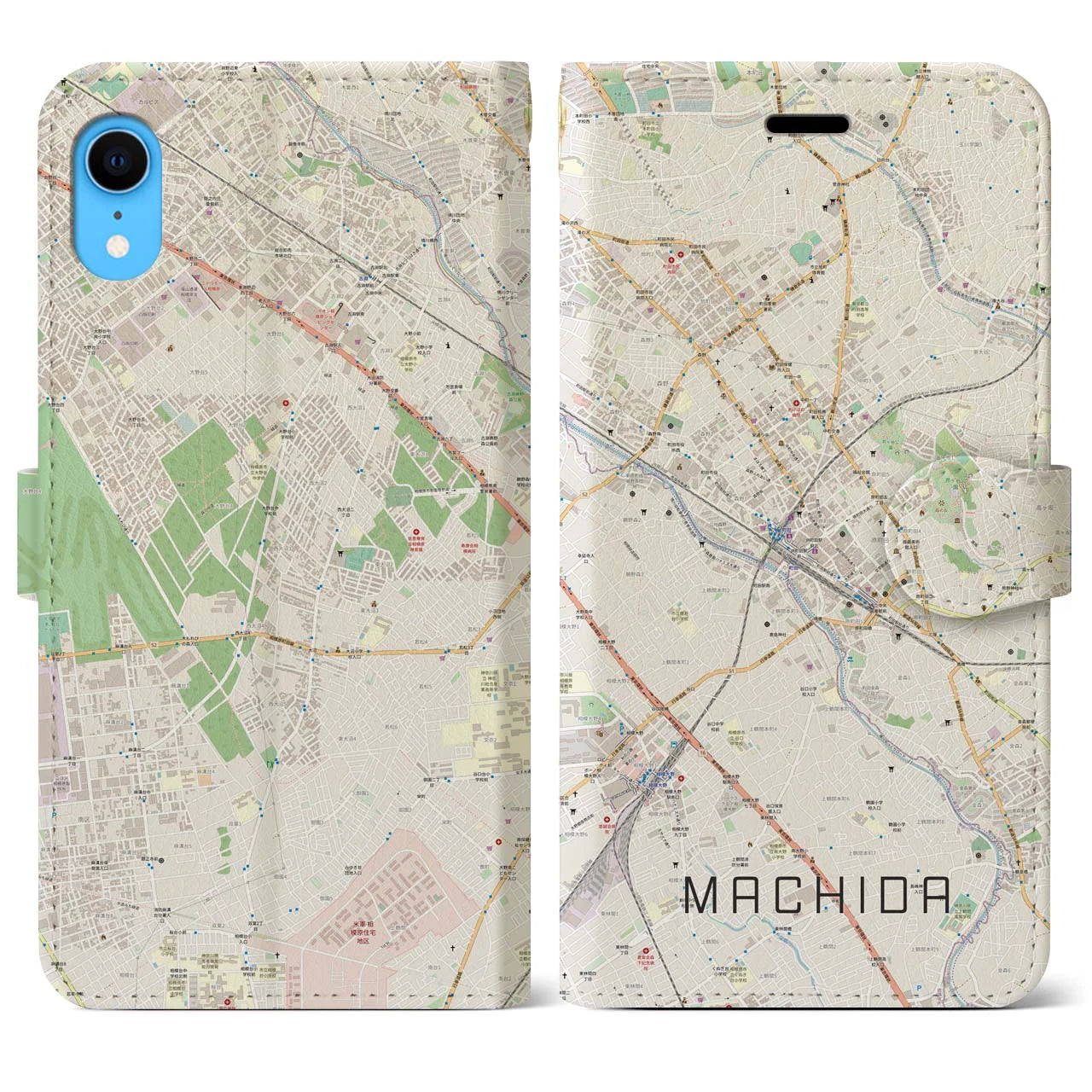【町田(東京都)】地図柄iPhoneケース(手帳タイプ)ナチュラル・iPhone XR 用
