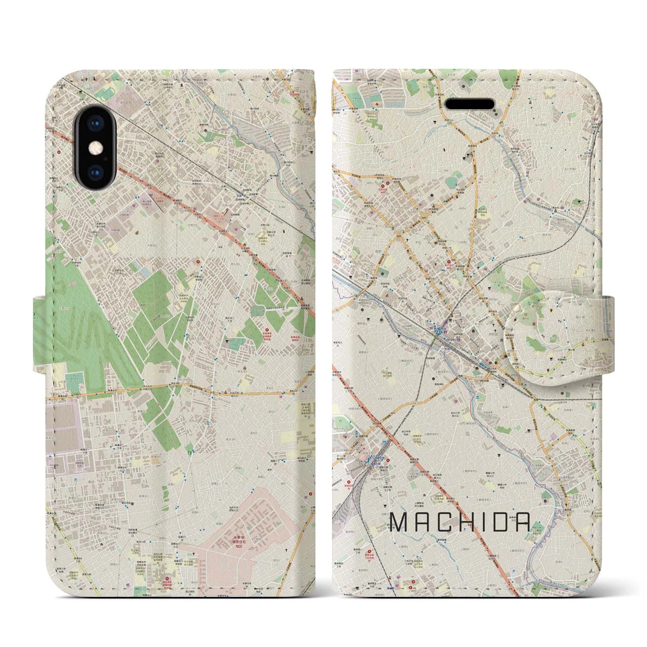 【町田(東京都)】地図柄iPhoneケース(手帳タイプ)ナチュラル・iPhone XS / X 用