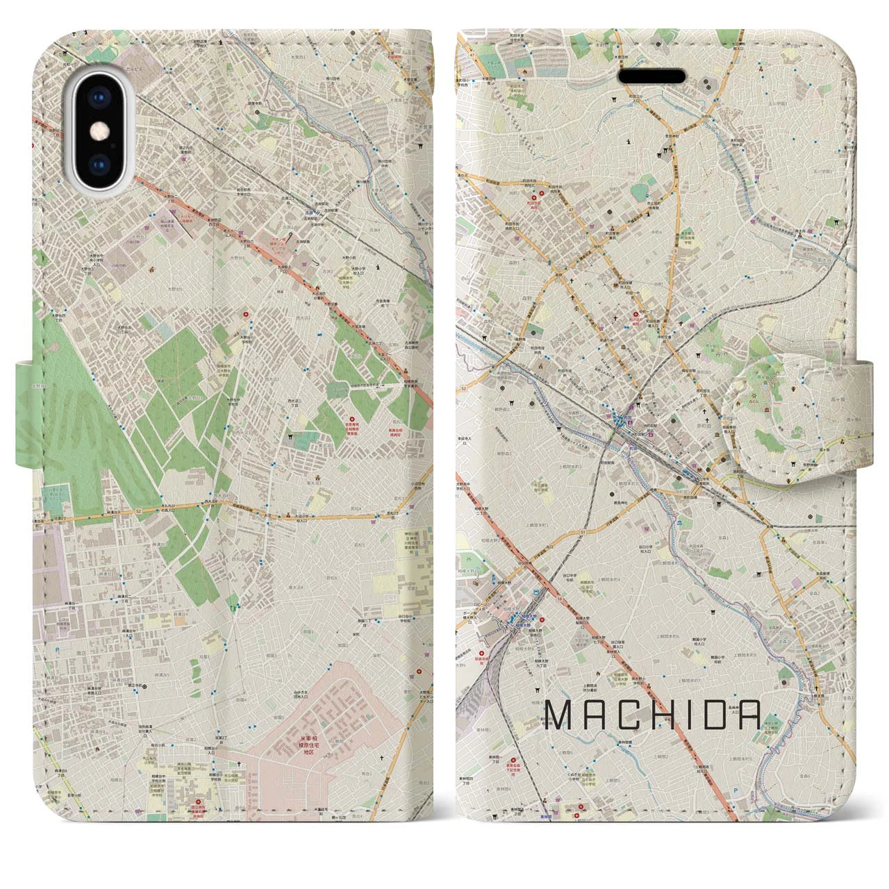 【町田(東京都)】地図柄iPhoneケース(手帳タイプ)ナチュラル・iPhone XS Max 用