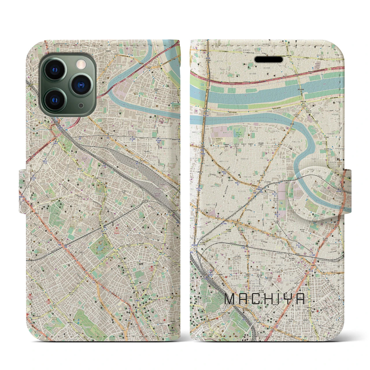 【町屋(東京都)】地図柄iPhoneケース(手帳タイプ)ナチュラル・iPhone 11 Pro 用