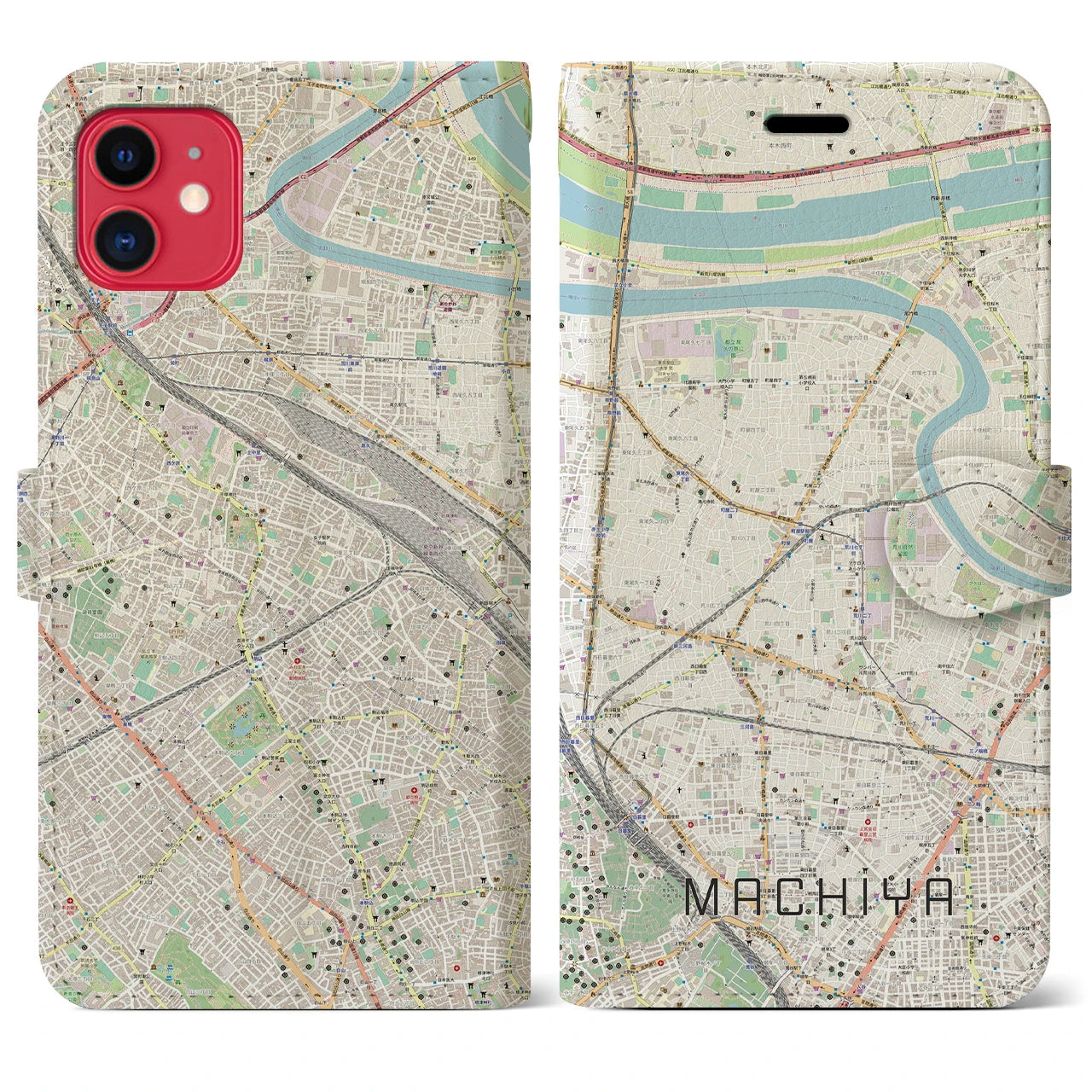 【町屋(東京都)】地図柄iPhoneケース(手帳タイプ)ナチュラル・iPhone 11 用