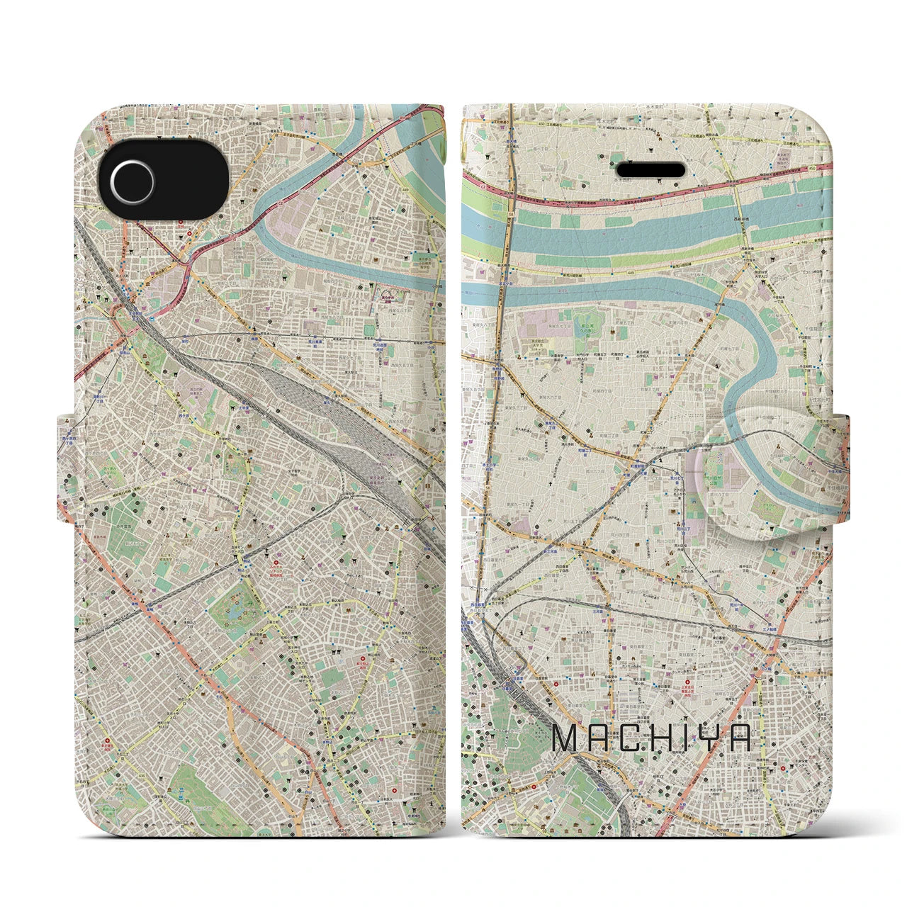 【町屋(東京都)】地図柄iPhoneケース(手帳タイプ)ナチュラル・iPhone SE(第3 / 第2世代) / 8 / 7 / 6s / 6 用