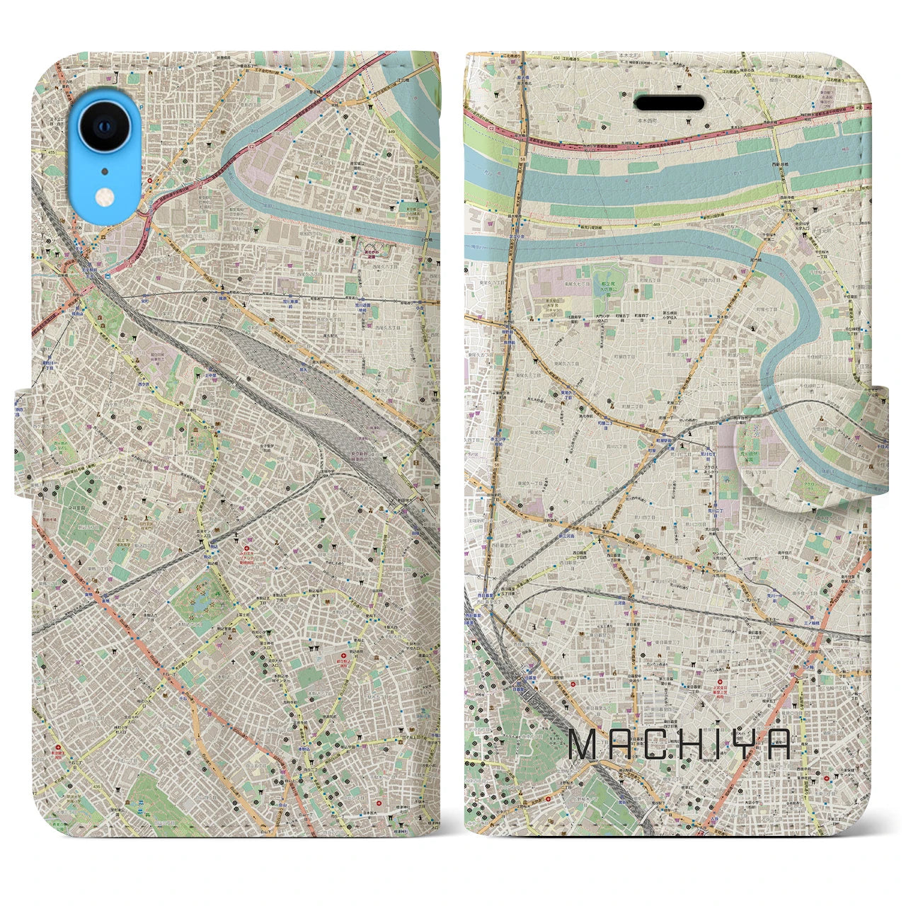 【町屋(東京都)】地図柄iPhoneケース(手帳タイプ)ナチュラル・iPhone XR 用