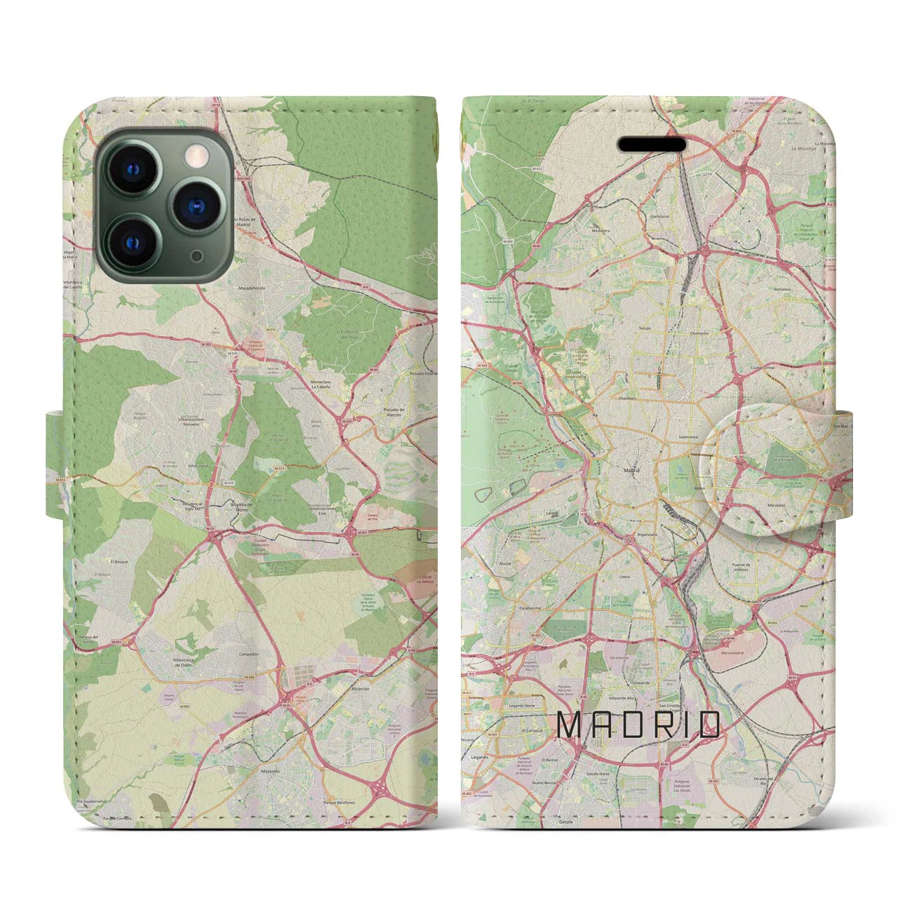 【マドリード(スペイン)】地図柄iPhoneケース(手帳タイプ)ナチュラル・iPhone 11 Pro 用