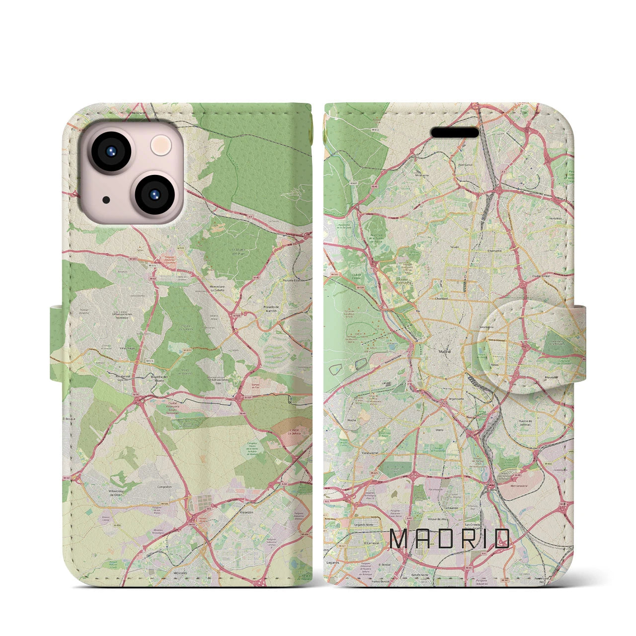 【マドリード(スペイン)】地図柄iPhoneケース(手帳タイプ)ナチュラル・iPhone 13 mini 用