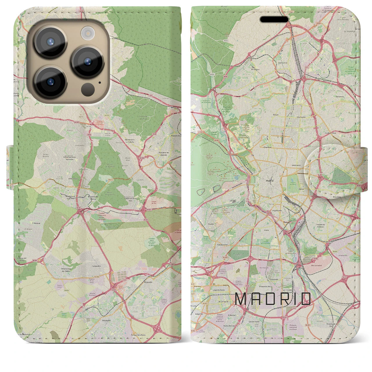 【マドリード(スペイン)】地図柄iPhoneケース(手帳タイプ)ナチュラル・iPhone 14 Pro Max 用