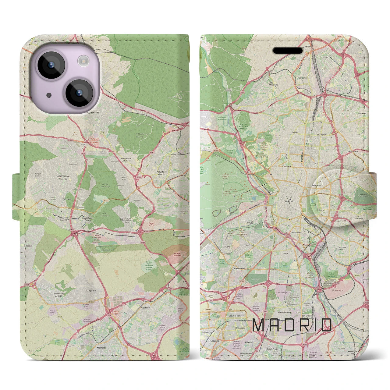 【マドリード(スペイン)】地図柄iPhoneケース(手帳タイプ)ナチュラル・iPhone 14 用