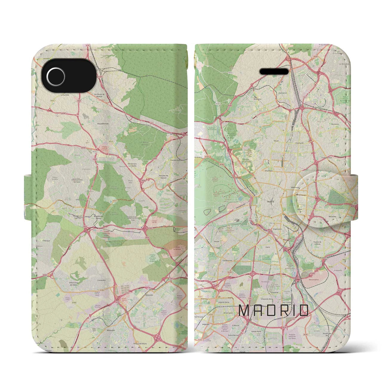 【マドリード(スペイン)】地図柄iPhoneケース(手帳タイプ)ナチュラル・iPhone SE(第3 / 第2世代) / 8 / 7 / 6s / 6 用