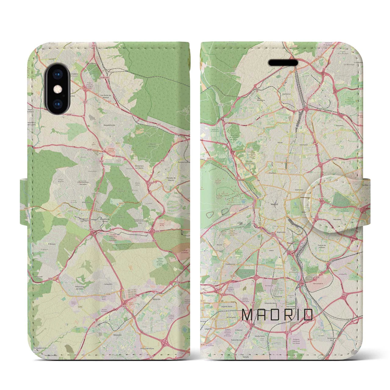 【マドリード(スペイン)】地図柄iPhoneケース(手帳タイプ)ナチュラル・iPhone XS / X 用