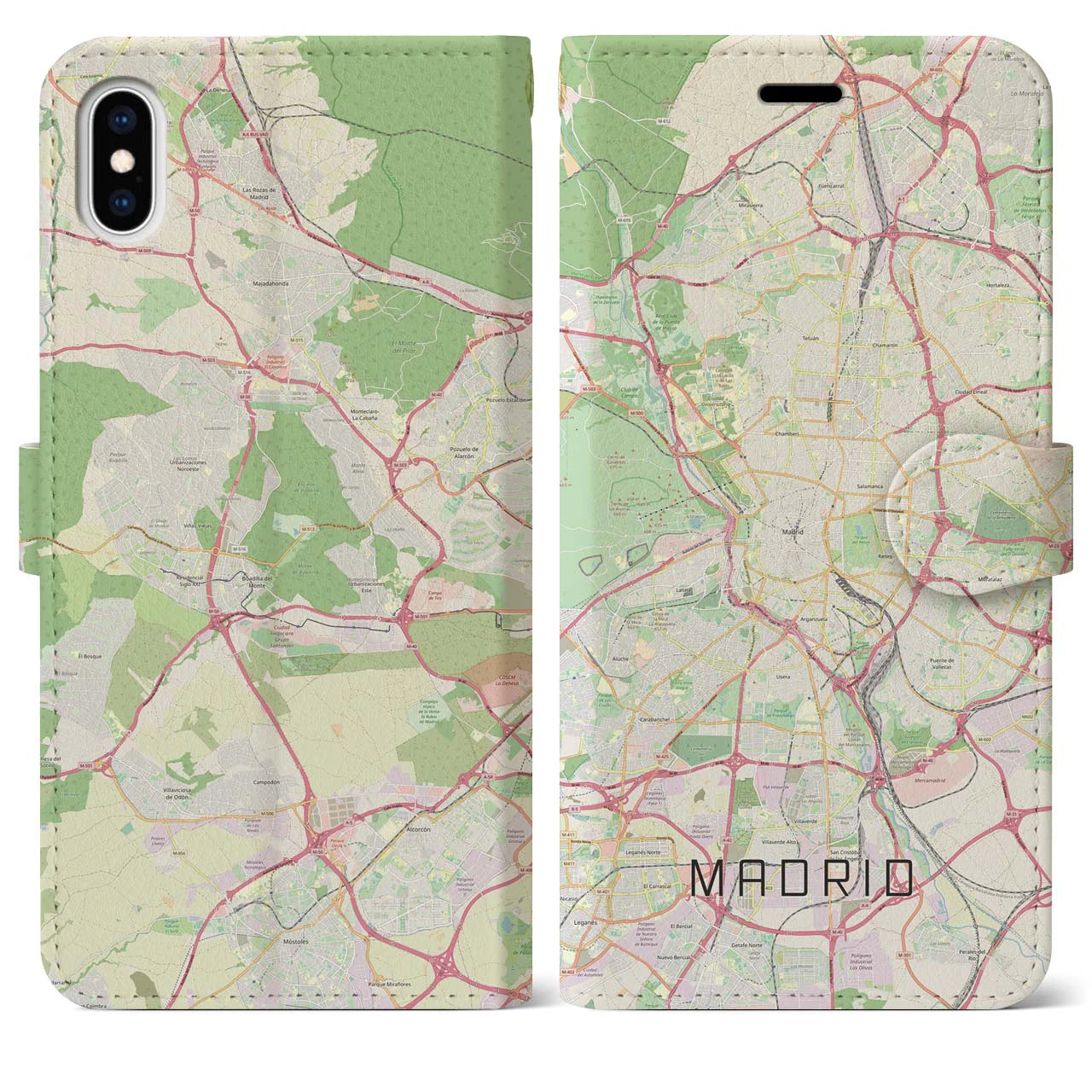【マドリード(スペイン)】地図柄iPhoneケース(手帳タイプ)ナチュラル・iPhone XS Max 用