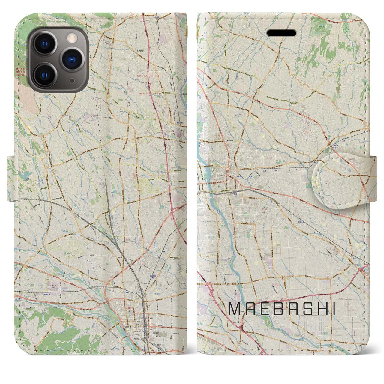 【前橋(群馬県)】地図柄iPhoneケース(手帳タイプ)ナチュラル・iPhone 11 Pro Max 用