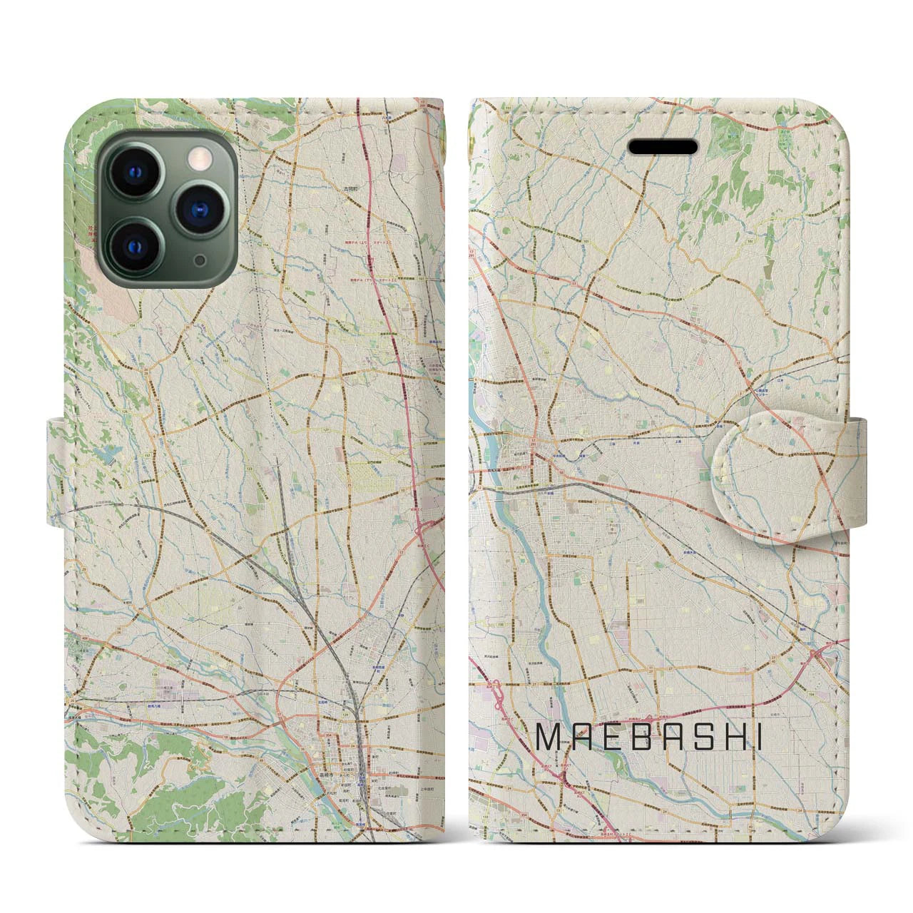 【前橋(群馬県)】地図柄iPhoneケース(手帳タイプ)ナチュラル・iPhone 11 Pro 用