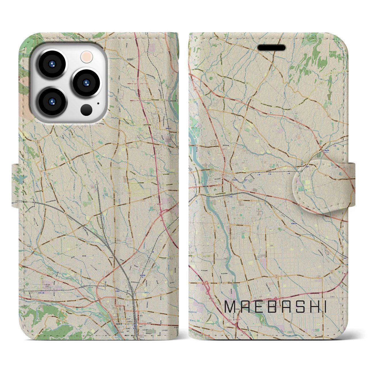 【前橋(群馬県)】地図柄iPhoneケース(手帳タイプ)ナチュラル・iPhone 13 Pro 用