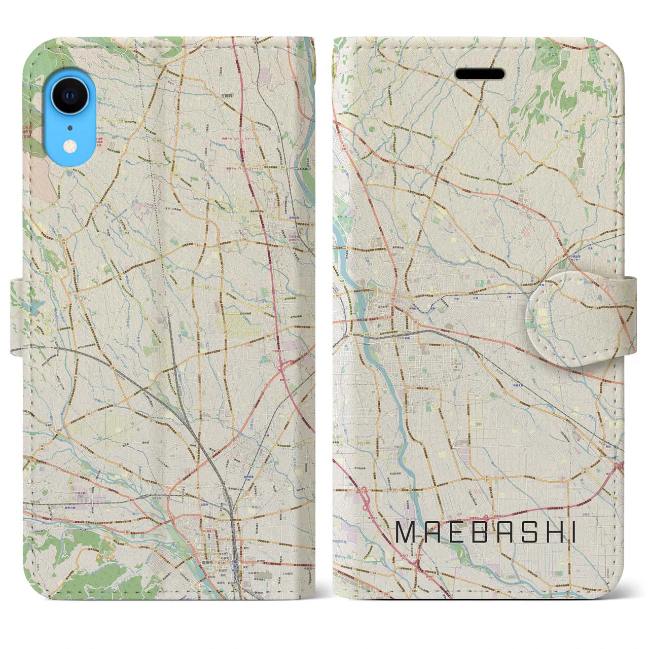【前橋(群馬県)】地図柄iPhoneケース(手帳タイプ)ナチュラル・iPhone XR 用