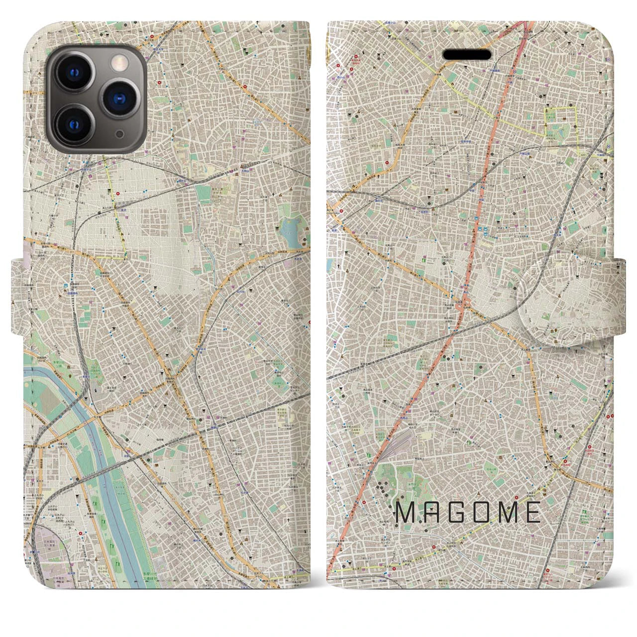 【馬込(東京都)】地図柄iPhoneケース(手帳タイプ)ナチュラル・iPhone 11 Pro Max 用