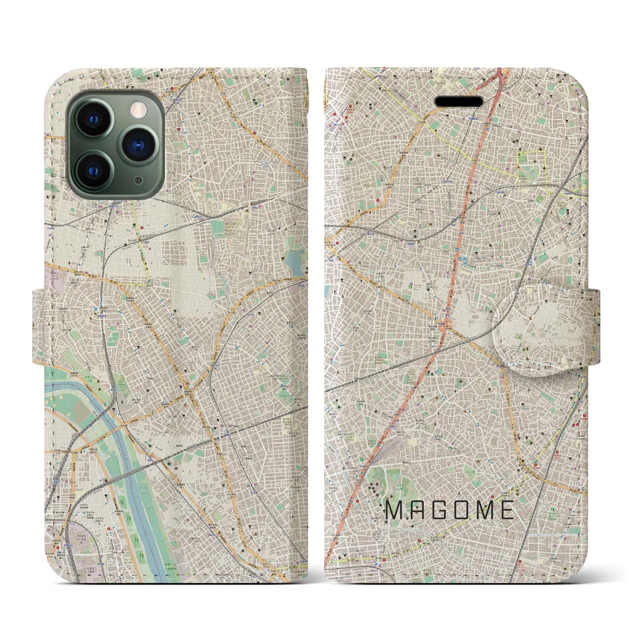 【馬込(東京都)】地図柄iPhoneケース(手帳タイプ)ナチュラル・iPhone 11 Pro 用