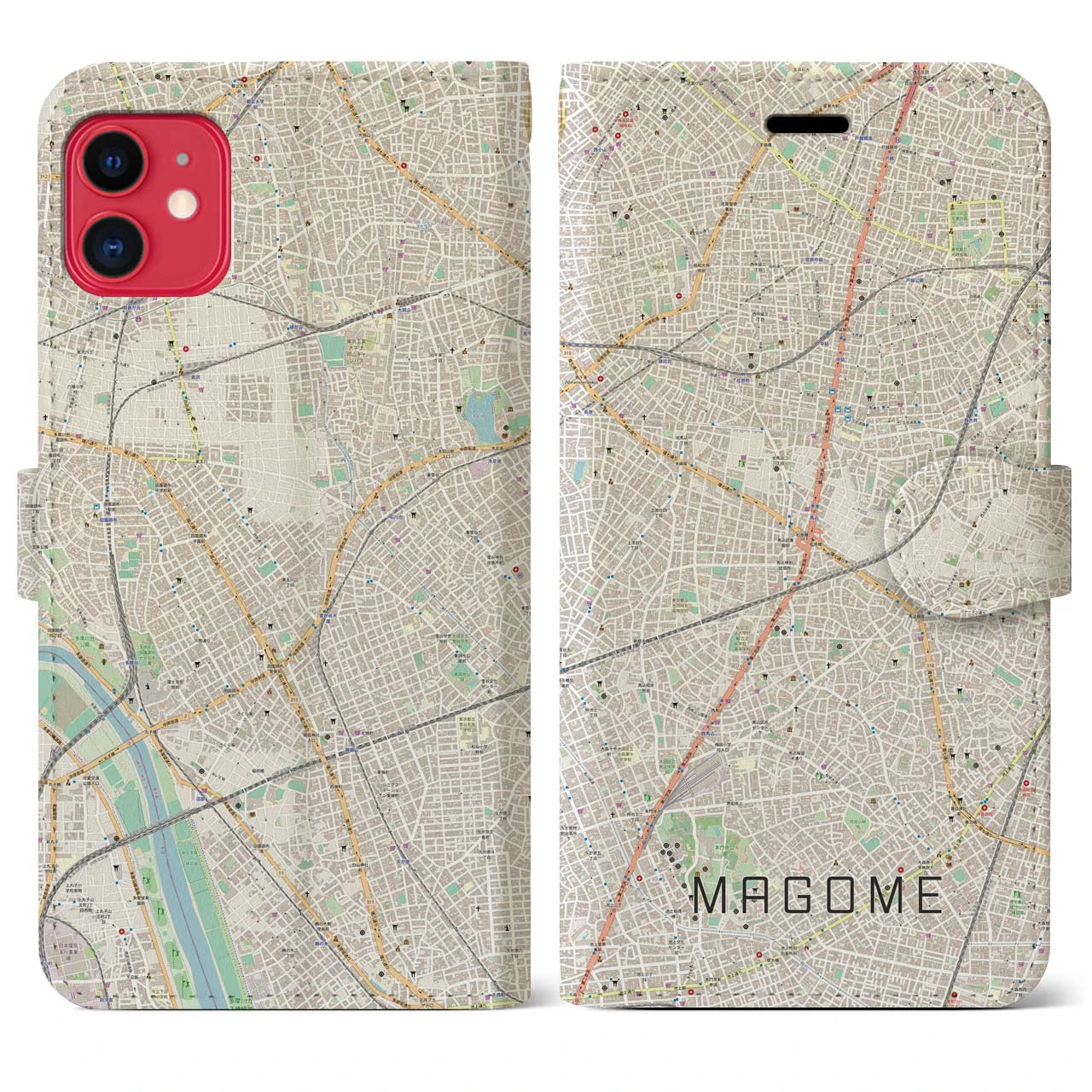 【馬込(東京都)】地図柄iPhoneケース(手帳タイプ)ナチュラル・iPhone 11 用