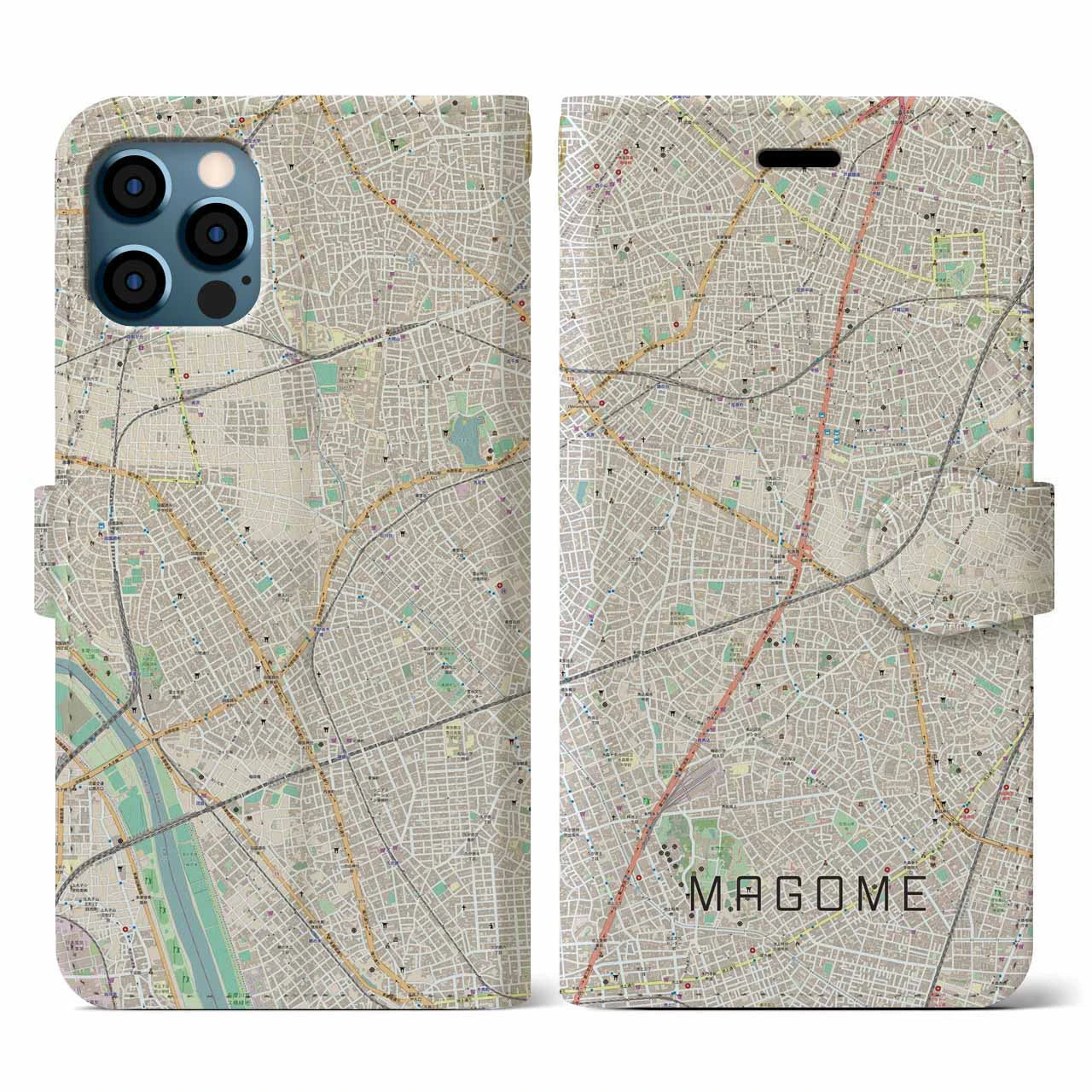 【馬込(東京都)】地図柄iPhoneケース(手帳タイプ)ナチュラル・iPhone 12 / 12 Pro 用