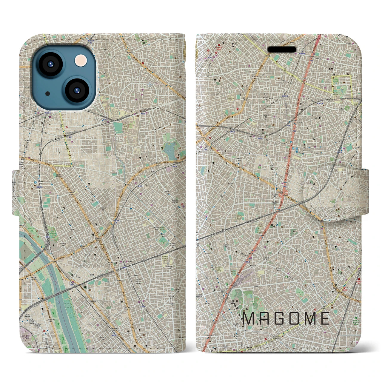 【馬込(東京都)】地図柄iPhoneケース(手帳タイプ)ナチュラル・iPhone 13 用