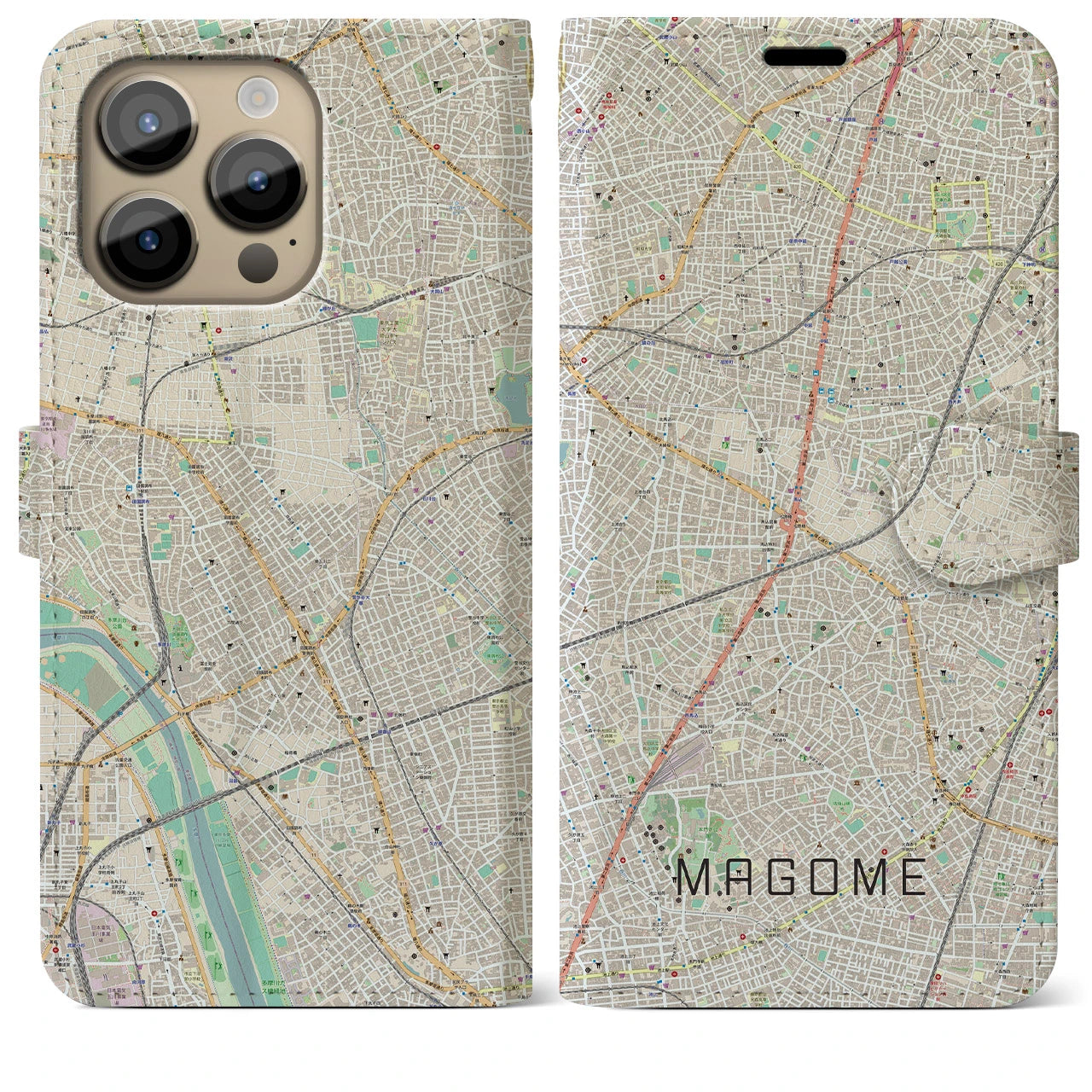 【馬込(東京都)】地図柄iPhoneケース(手帳タイプ)ナチュラル・iPhone 14 Pro Max 用