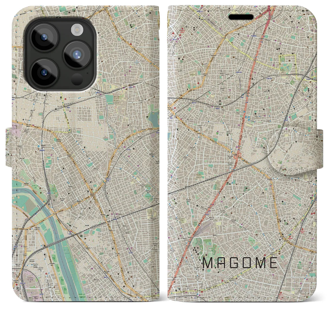 【馬込(東京都)】地図柄iPhoneケース(手帳タイプ)ナチュラル・iPhone 15 Pro Max 用