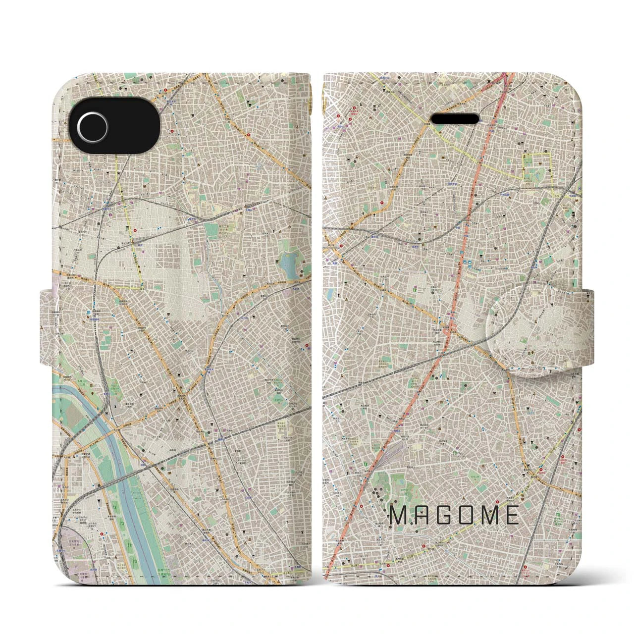 【馬込(東京都)】地図柄iPhoneケース(手帳タイプ)ナチュラル・iPhone SE(第3 / 第2世代) / 8 / 7 / 6s / 6 用