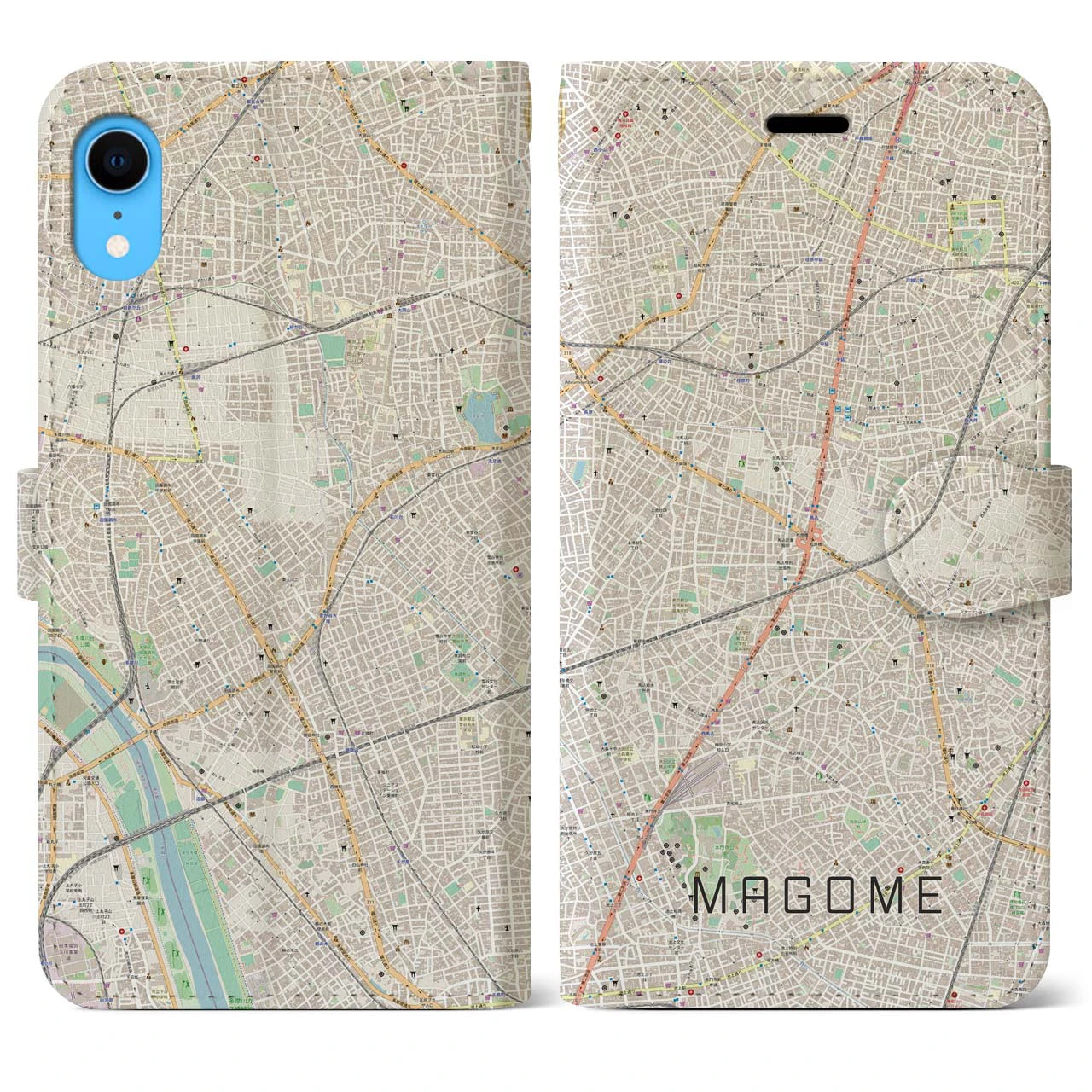 【馬込(東京都)】地図柄iPhoneケース(手帳タイプ)ナチュラル・iPhone XR 用