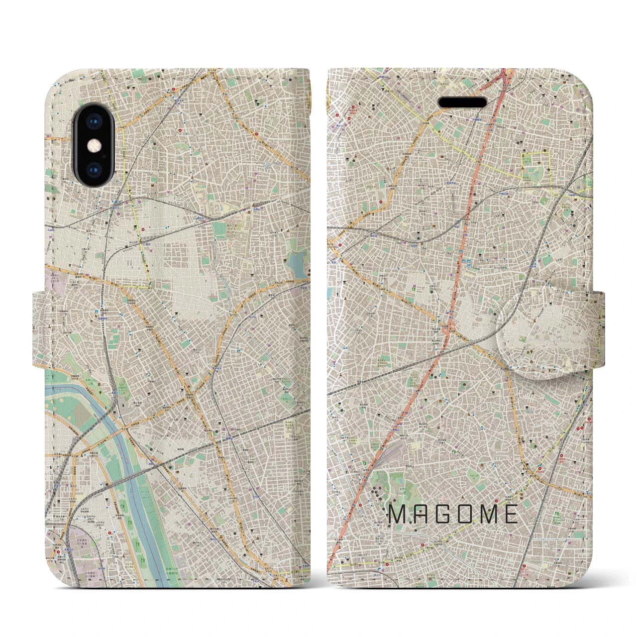 【馬込(東京都)】地図柄iPhoneケース(手帳タイプ)ナチュラル・iPhone XS / X 用